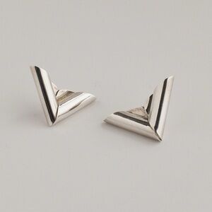 Vintage Sterling Silver Stud Earrings Modernist Design Geometric Triangle Shape